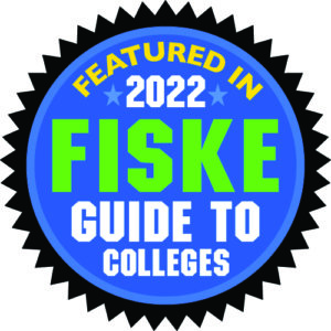 Seal that reads "featured in 2022 Fiske Guide to Colleges"