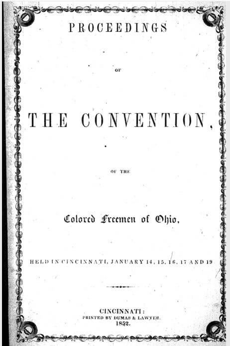Cover page to the published minutes of the convention held in Cincinnati in 1852.