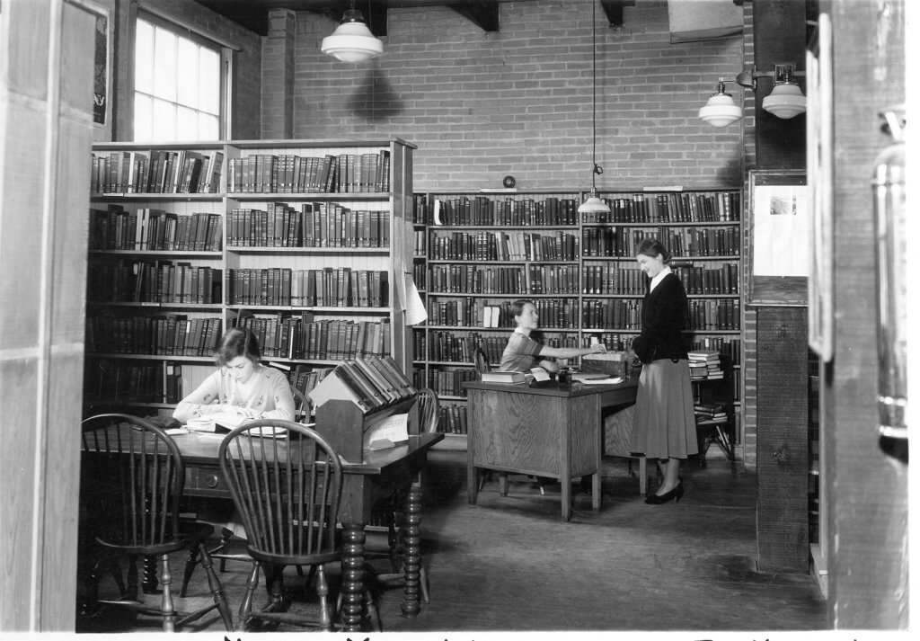 Inside Weston Hall when it was Horace Mann Library, c1940.