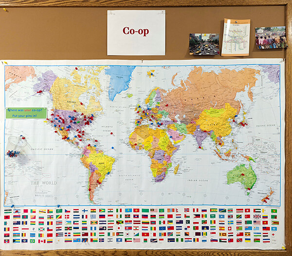 World Map with Push Pins showing Co-op locations